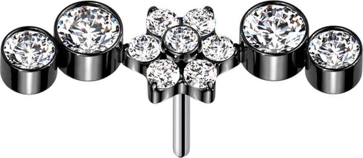 Immagine prodotto Star Piercing Threadless cristalli neri a fiore argento quattro cristalli (senza ottone, Titanio)