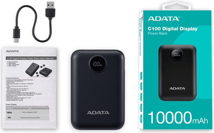 Image du produit Adata Powerbank P10022-12 10000 mAh, Akkutyp: Lithium-Polymer (10000 mAh, 20 W, 37 Wh)