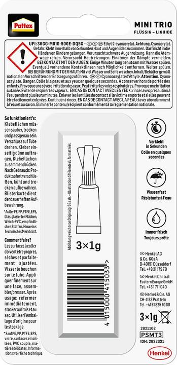 Produktbild Pattex Sekundenkleber Flüssig Mini Trio (3 g)