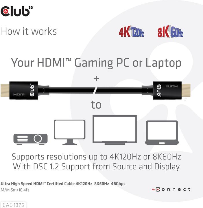 Produktbild Club 3D HDMI (Typ A) – HDMI (Typ A) (5 m, HDMI, 2.1)