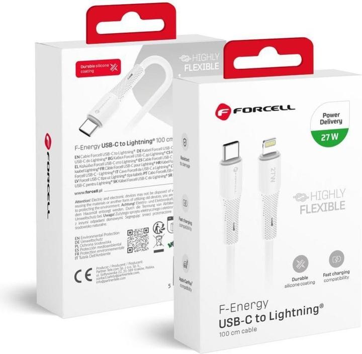 Productafbeelding Forcell Cable F-ENERGY C346 cable Type C to Lightning PD 3A 27W Silicone 1 m white (1 m, USB 2.0, 27 W)