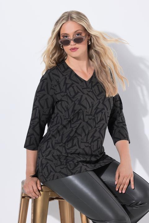 Produktbild Ulla Popken Shirt, Buchstaben, Classic, V-Ausschnitt, 3/4-Arm (50, 52)