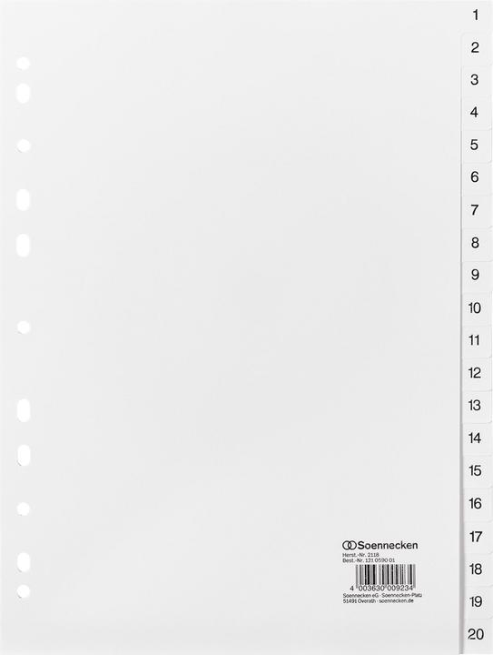 Soennecken Zahlenregister Verwendung für Papierformat: DIN A4 Grammatur: 165 g/m²