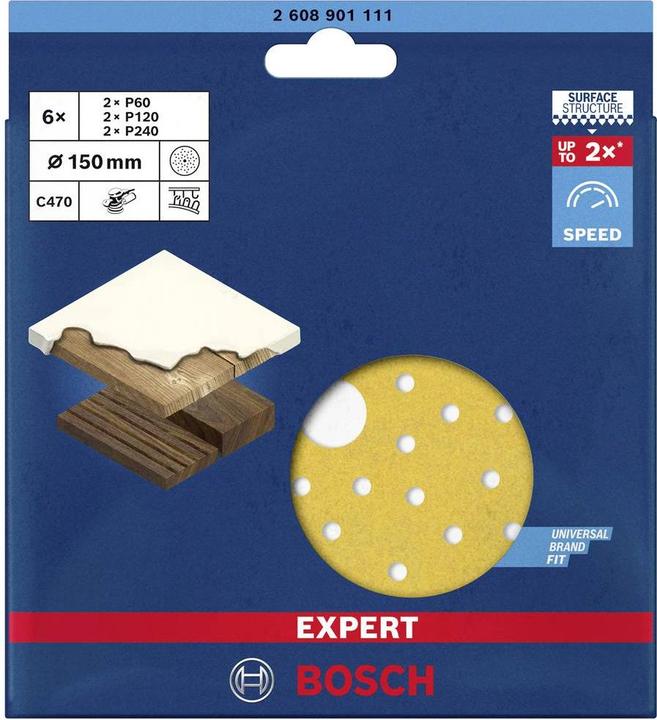 Actual product image Bosch Professional Zubehör EXPERT C470 Sandpaper set for random orbital sander, 150 mm, multi-hole, G 60/120/240, 6 pcs. (60, 240)