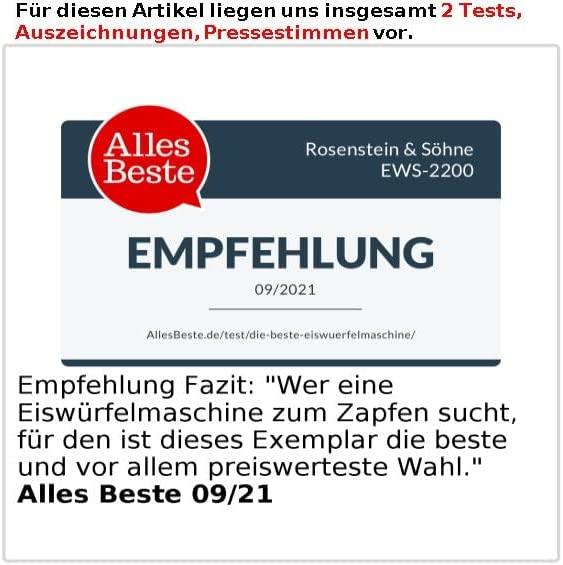 Image du produit Rosenstein & Söhne Machine à glaçons premium avec distributeur de glaçons & d'eau froide, 2 litres