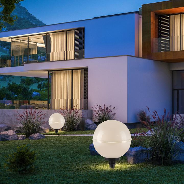 Produktbild Just Light Kugelleuchte Gartenlampe 2er SET Erdspiess, weiss, spritzwasserschutz (E27, IP44)