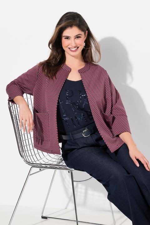 Produktbild Ulla Popken Jacquard-Jacke, offene Form, Rundhals, 3/4-Arm (58)