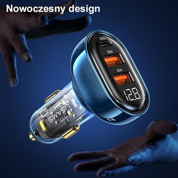 Produktbild Usams Ład. sam. 2xUSB+1xUSB-C 80W Fast Charge niebieski/blue CC159CC02 (US-CC159)