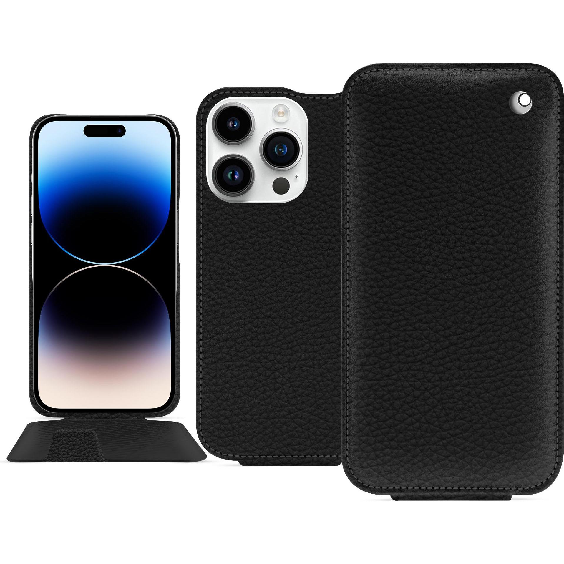 Noreve Lederschutzhülle vertikal (Apple iPhone 15 Pro), Smartphone Hülle, Schwarz