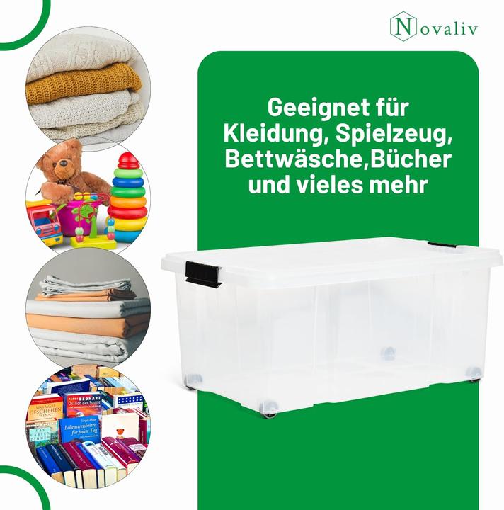 Produktbild Novaliv Aufbewahrungsbox mit Deckel Gross 45L transparente Nestbar stapelbare Plastikbox mit Clipvers (40 cm, 45 l, 1x)