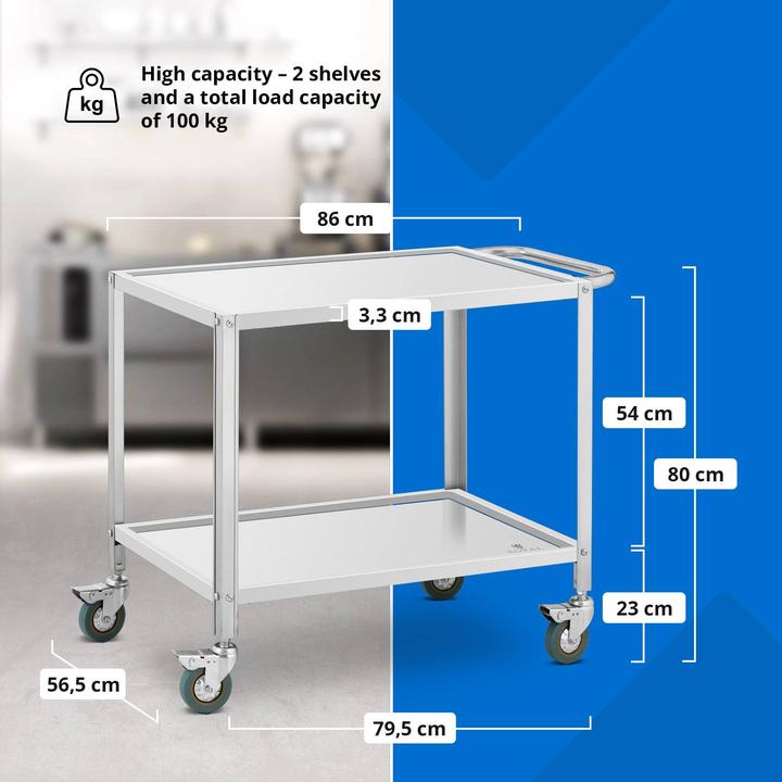 Image du produit Royal Catering Chariot de service - 2 plateaux plats - 80 x 57 x 3,5 cm - Écart entre les niveaux 53 cm - 100 kg -