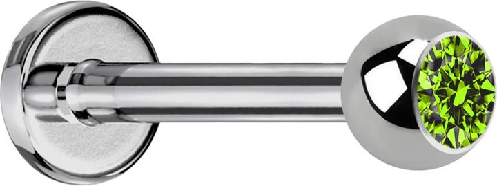 Produktbild Star Piercing Labret silber mit Kugel Kristall hellgrün (ohne Messing, Titan G23)