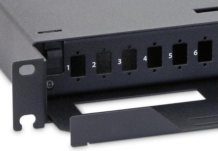 Produktbild Triton RAB-FO-X74-A1 - Ausziehbares Opto-Patch-Panel 1HE für 24 CS Stecker, RAL 9005, schwarz