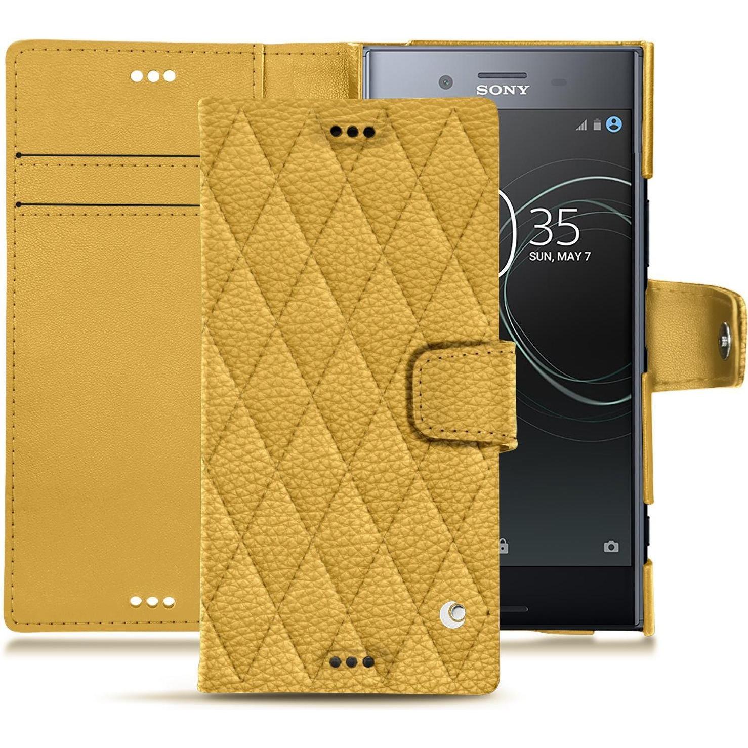 Noreve Lederschutzhülle Wallet (Sony Xperia XZ Premium), Smartphone Hülle, Orange