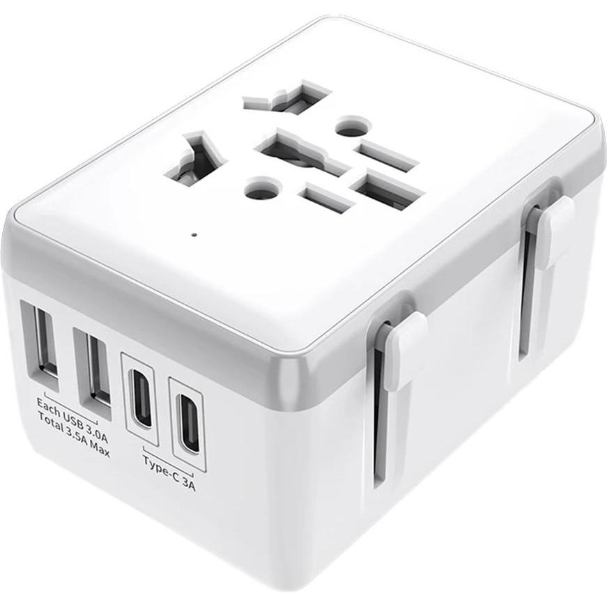 Techsuit, Adattatore da viaggio, - Travel Adapter (HHt204A) - 15W, 2xUSB-C, 2xUSB, EU to UK, AUS, US - White