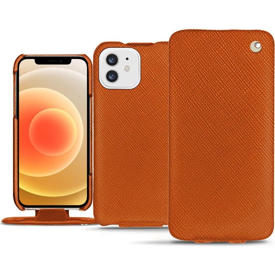 Noreve Lederschutzhülle vertikal (Apple iPhone 12 mini), Smartphone Hülle, Orange