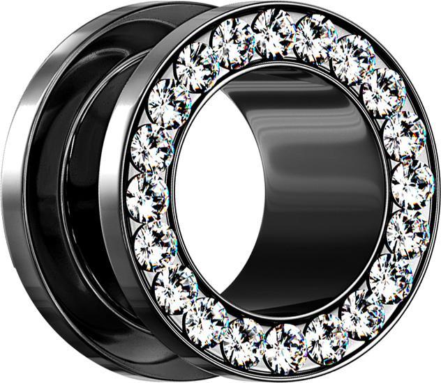 Immagine prodotto Star Piercing Nero tunnel di carne con cristalli d'argento (senza ottone, Acciaio chirurgico 316L)
