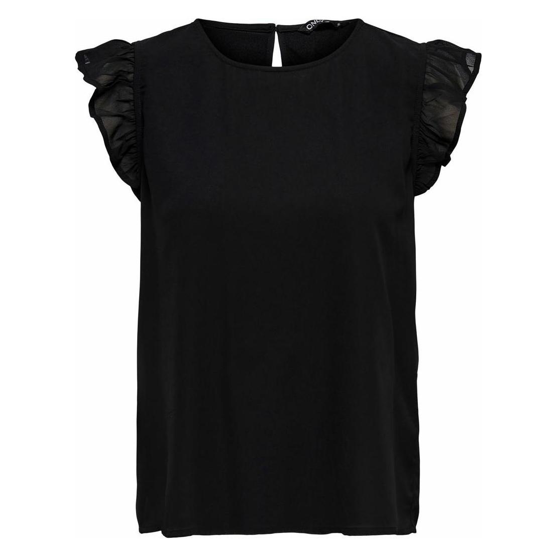 Only, Damen, Blusen, Rüschen- Oberteil Mit Kurzen Ärmeln, Schwarz, (Xs)