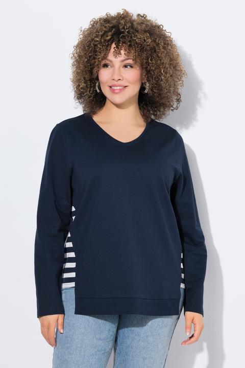 Produktbild Ulla Popken Sweatshirt, Streifen, A-Linie, V-Ausschnitt, Langarm (42, 44)