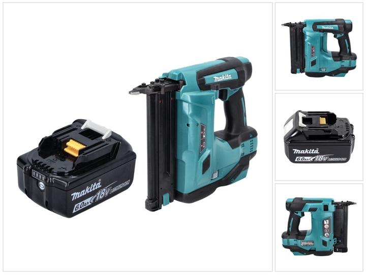 1x Makita DBN 500 cordless upright nailer, 1x Makita BL 1860 B 18 V 6.0 Ah rechargeable battery