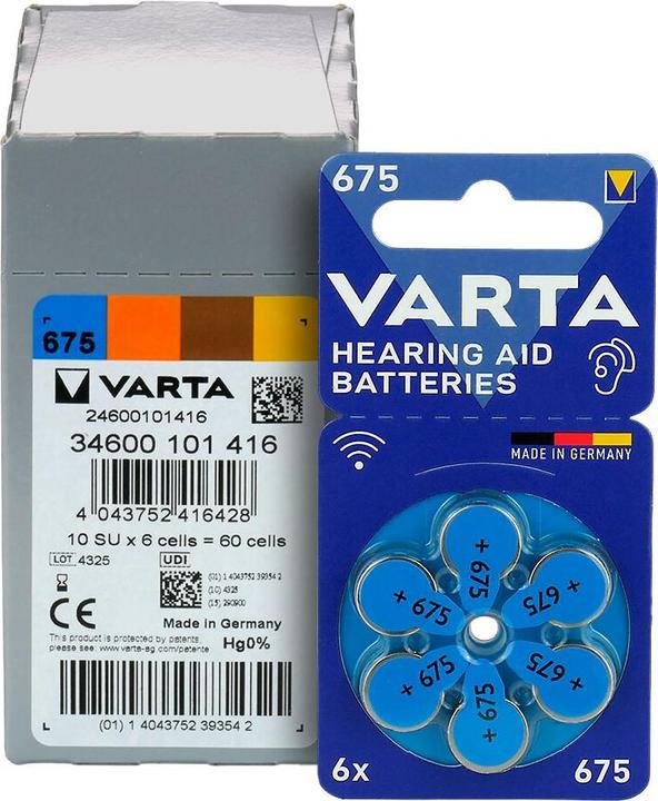 Actual product image Varta Hearing aid batteries type 675 1.45V (6-pack) (6 pcs., 675, PR44, 640 mAh)