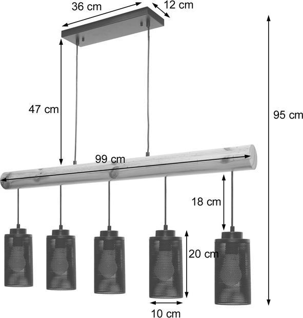 Immagine prodotto Swisshandel24 Lampada a sospensione, legno massiccio industriale vintage, metallo nero - 5 paralumi a tubo (E27)