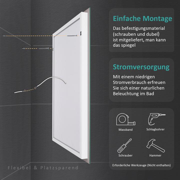 Produktbild Emke Badezimmerspiegel mit Beleuchtung 80*60cm,Beschlagfrei, 3000K/6500K,Tast Schalter (80 x 60 cm)