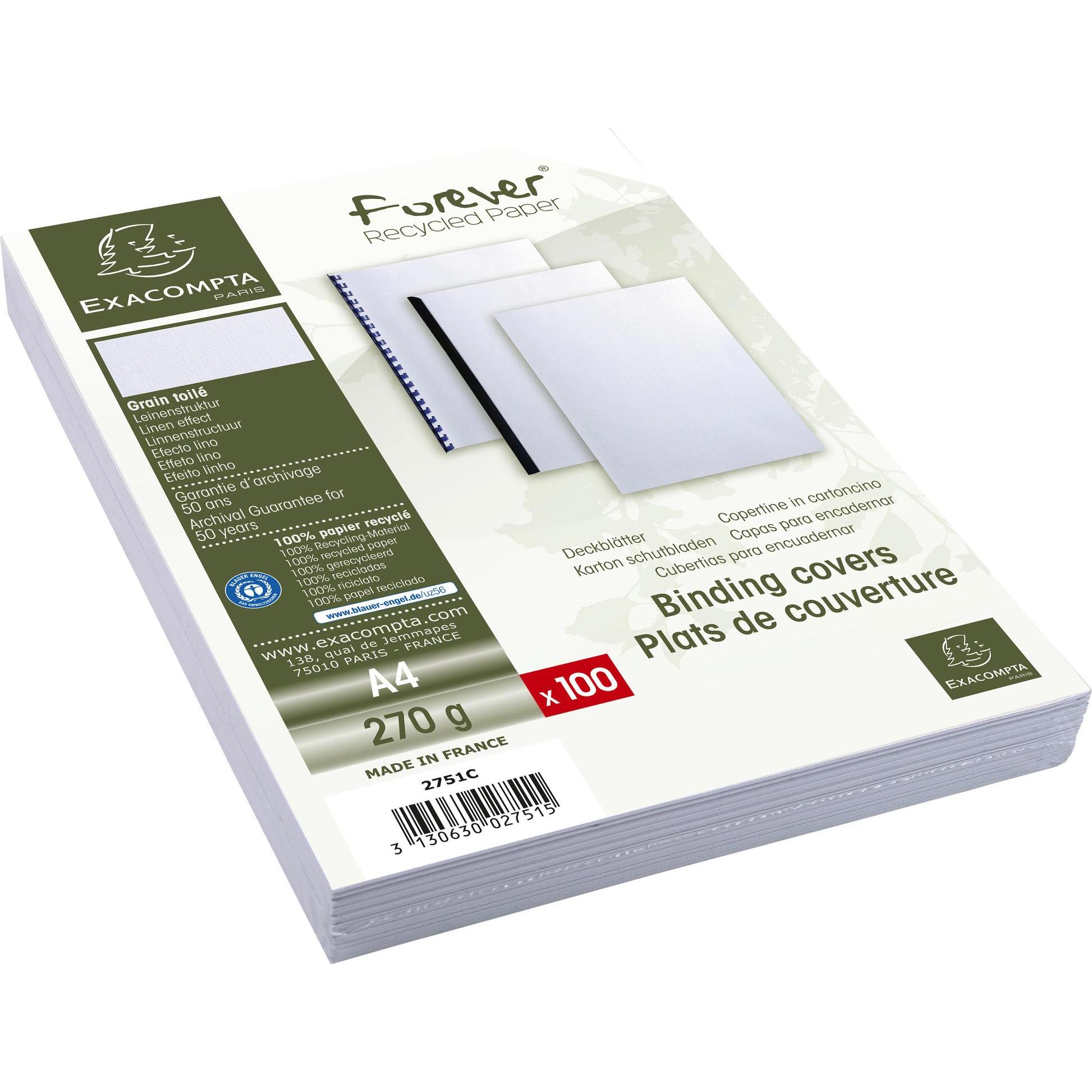 Exacompta, Bindegerät Zubehör, Einbanddeckel Forever 270 g/m², 100 Stück, Weiss