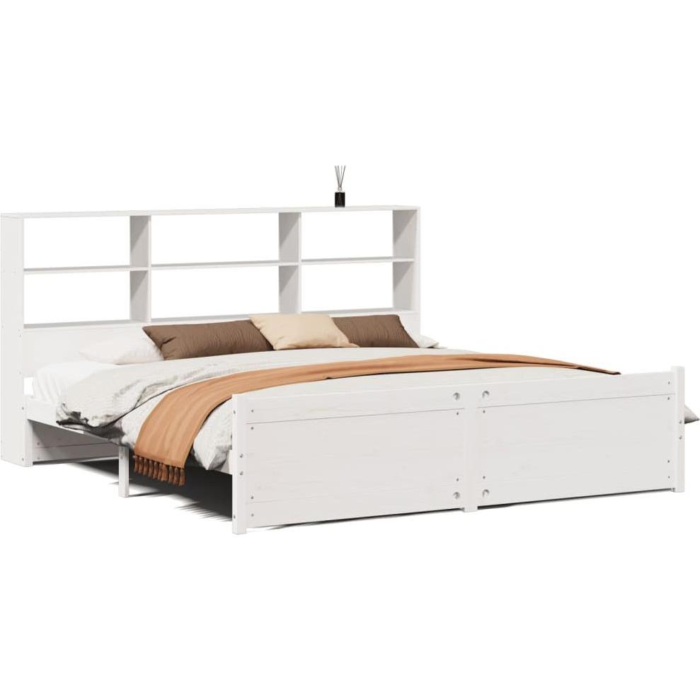VidaXL, Bett, Massivholzbett Holzbett Bett mit Regal ohne Matratze Weiss 200x200cm (200 x 200 cm)