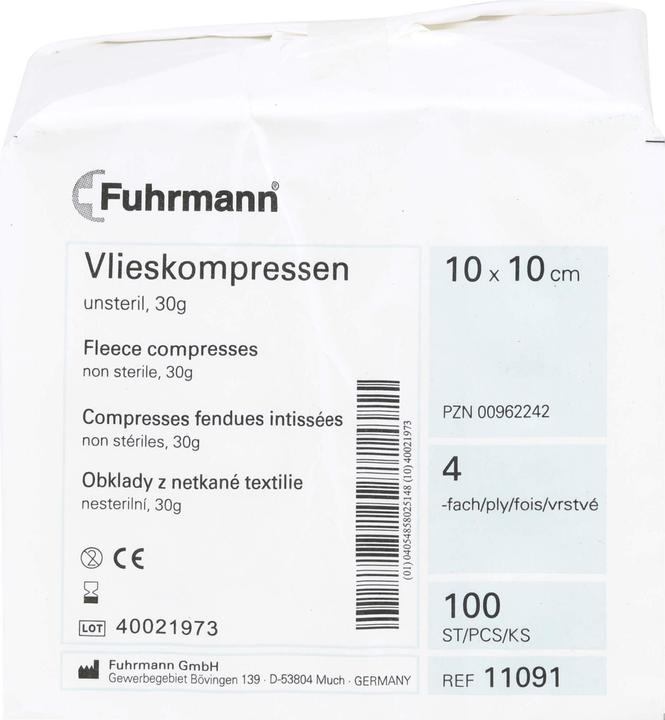 Produktbild Fuhrmann Vlieskompressen 10x10cm 4lagig unsteril, 100 St KOM