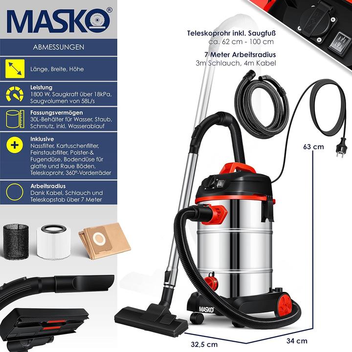 Produktbild Masko Industriestaubsauger 1800W (Nass-Trockensauger)