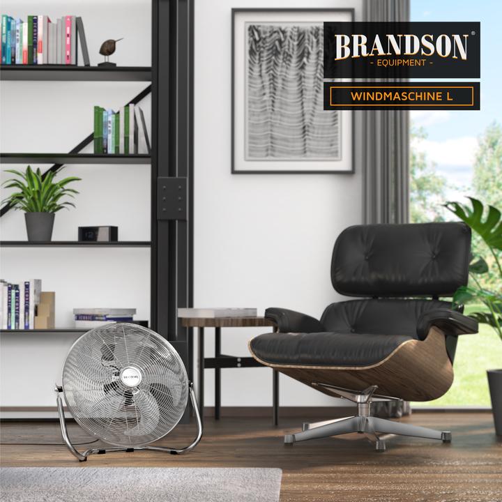Actual product image Brandson Windmaschine Chrom Bodenventilator im Retro Stil, hoher Luftdurchsatz, 120W, Silber, 50cm Ø, neigbar (65 dB)