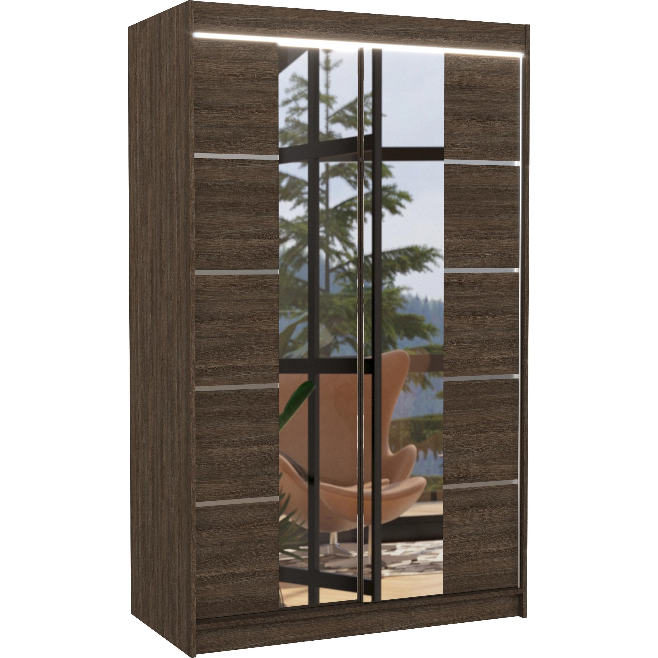 ADRK Furniture, Kleiderschrank, Verschiebbarer Kleiderschrank mit Spiegel und Beleuchtung LED GENUA 120 (120 x 58 x 200 ...