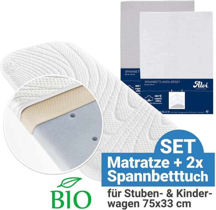 Immagine prodotto Alvi Materassi per neonati e materassi per bambini Set di materassi a 3 pezzi per carrozzine 75 x 33 cm (75 x 33 cm)