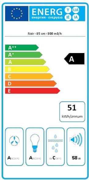 Label énergétique Falmec VERSO 85 N (Hotte murale)