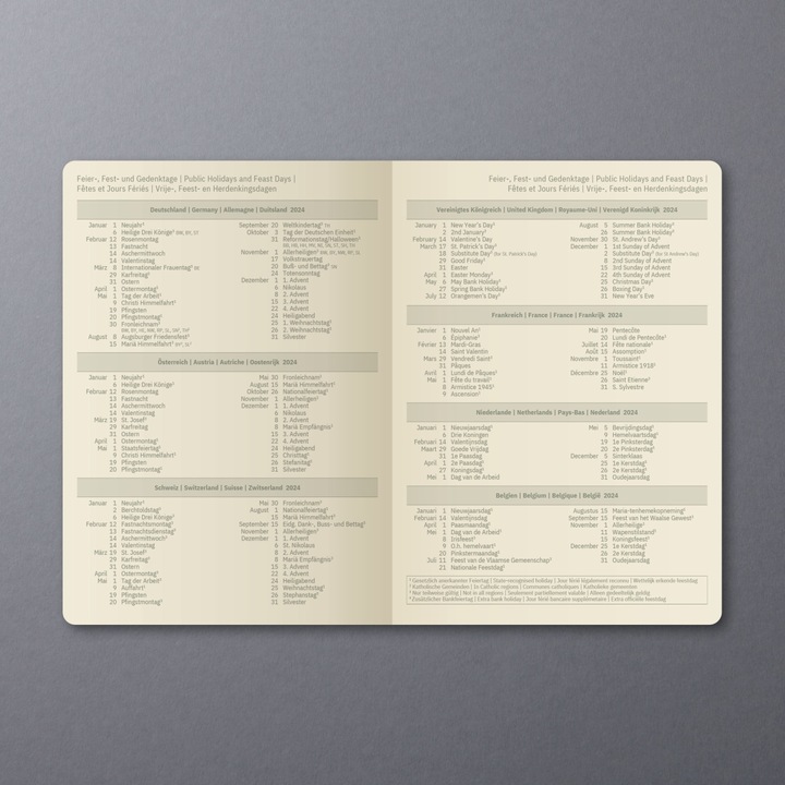Valeurs nutritives et ingrédients Sigel Calendrier semainier 2024 C2419 black, 2S/1W, HC, A5 (A5, Couverture rigide, Allemand)