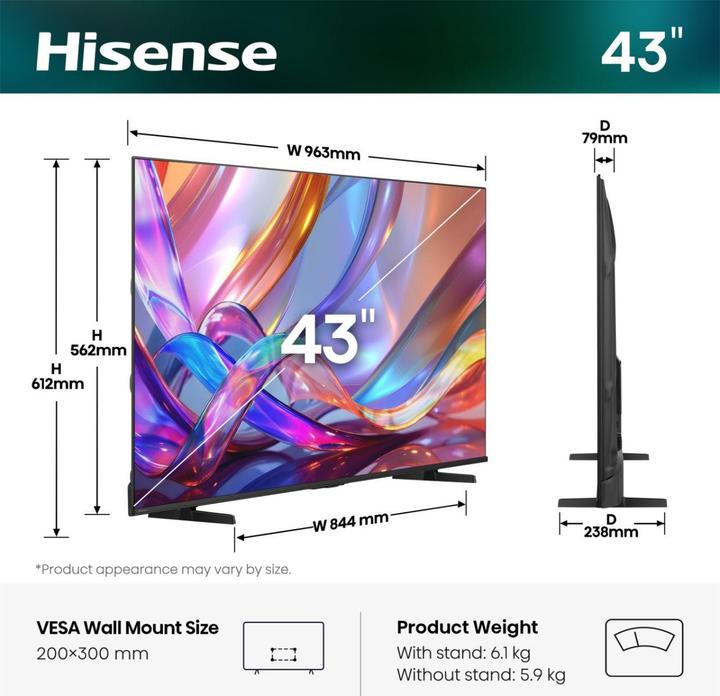 Actual product image Hisense 43E7S (43", QLED, 4K, 2026, DE)