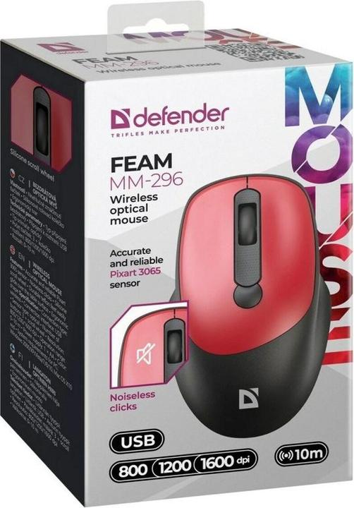 Actual product image Defender Mysz Feam Mm-296 Rf Silent Czerwona (Wireless)