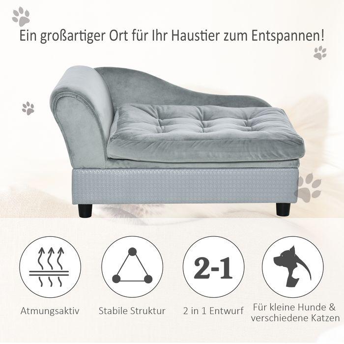 Produktbild Swisshandel24 Hundesofa Plüsch Hundebett Haustiersofa mit Matte und Lagerraum, Naturholz, Hellblau, 76 x 45 x 41,5 (Katze, Hund)