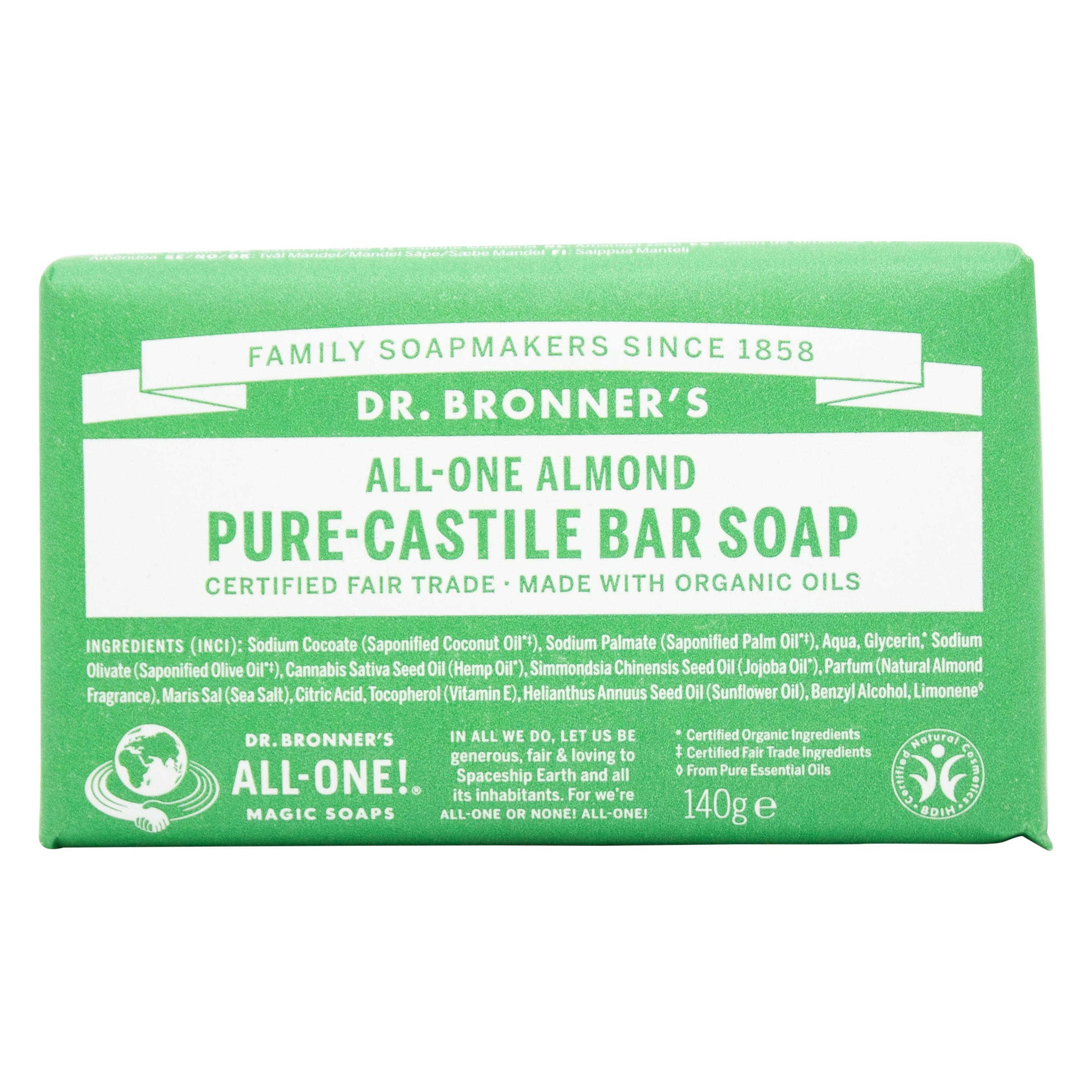 Dr. Bronner's, Handzeep, Dr Bronner's Amandel Pure Castille Zeep 140g (Harde Zeep)