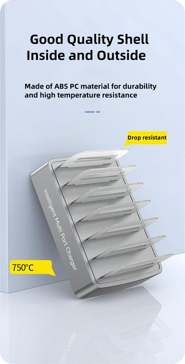 Produktbild PhoneLook Universelles 72W Multi-Telefon-Ladestation Schneller Multi-Port-Ladegerät mit 2x Typ-C, 4x USB, DC u (72 W, 6 Ports)