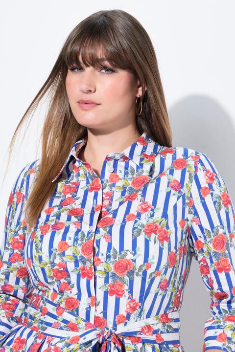 Immagine prodotto Ulla Popken Abito chemisier dal taglio svasato con fiori, colletto da camicia e maniche a 3/4 (56)