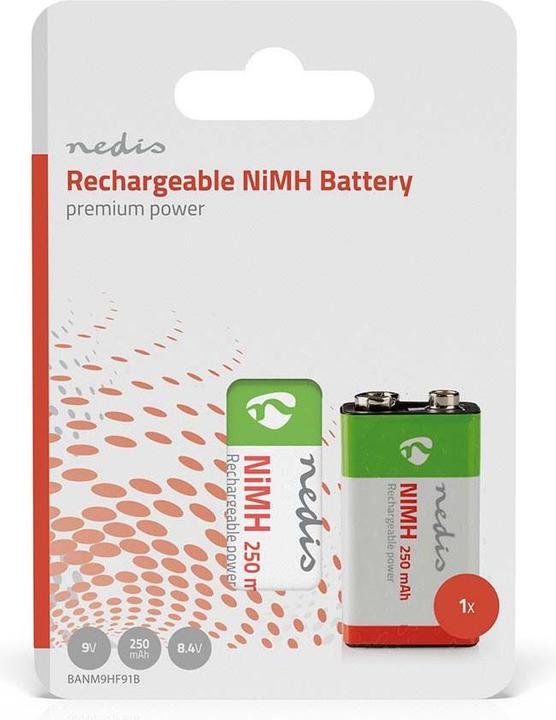 Image du produit Nedis Batterie rechargeable NI-MH E-Block 8.40 V NiMH E-Block Rechargeable 250 mAh préchargée (1 pcs, 9V Block, 250 mAh)