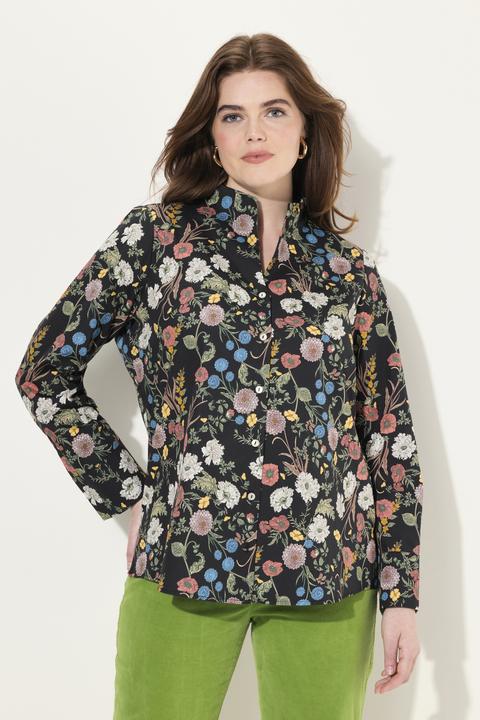Produktbild Ulla Popken Bluse, Blüten, Kelchkragen, V-Ausschnitt, Langarm (54)