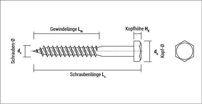 Actual product image Celo Wood construction screw DIN 571 8x80mm SW 13 Galvanised 48 mm (100 Screws per piece)
