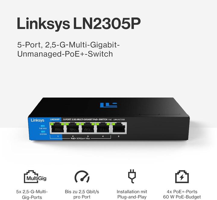 Produktbild Linksys Switch PoE Non Gestito Multi-Gig 2.5G a 5 Porte (5 Ports)