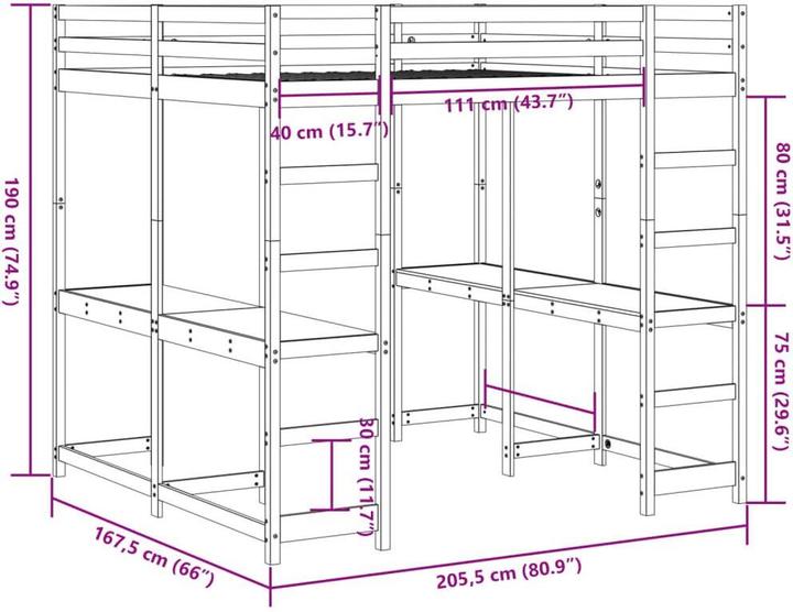 Produktbild vidaXL Hochbett mit Schreibtisch & Leiter (160 x 200 cm)