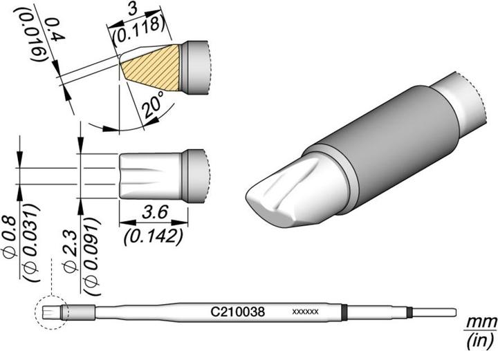 Image du produit JBC Pointe à souder série C210, forme spéciale, C210038/Ø 2,3 mm, panne à câble