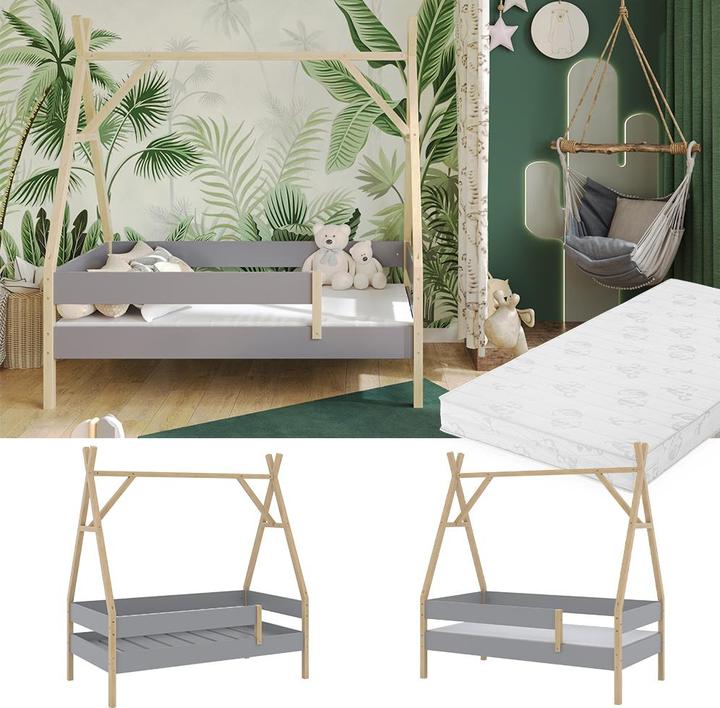 Produktbild VitaliSpa Tipi-Bett Bali, Grau, 80x160 cm mit Matratze (80 x 160 cm)