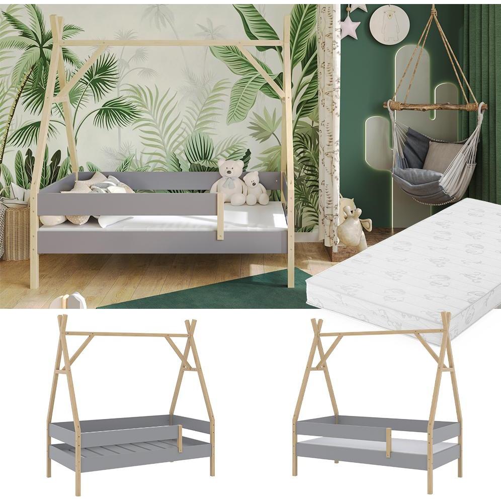 Thumbnail - VitaliSpa, Kinderbett, Tipi-Bett Bali, Grau, 80x160 cm mit Matratze (80 x 160 cm)